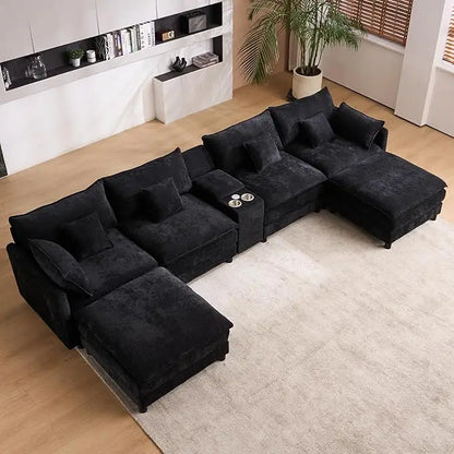 145" Oversized Modular Sectional Sofa U Shaped Cloud Couch 6 Seat Sofa Set for Living Room Comfy Fluffy Chenille Deep Seat