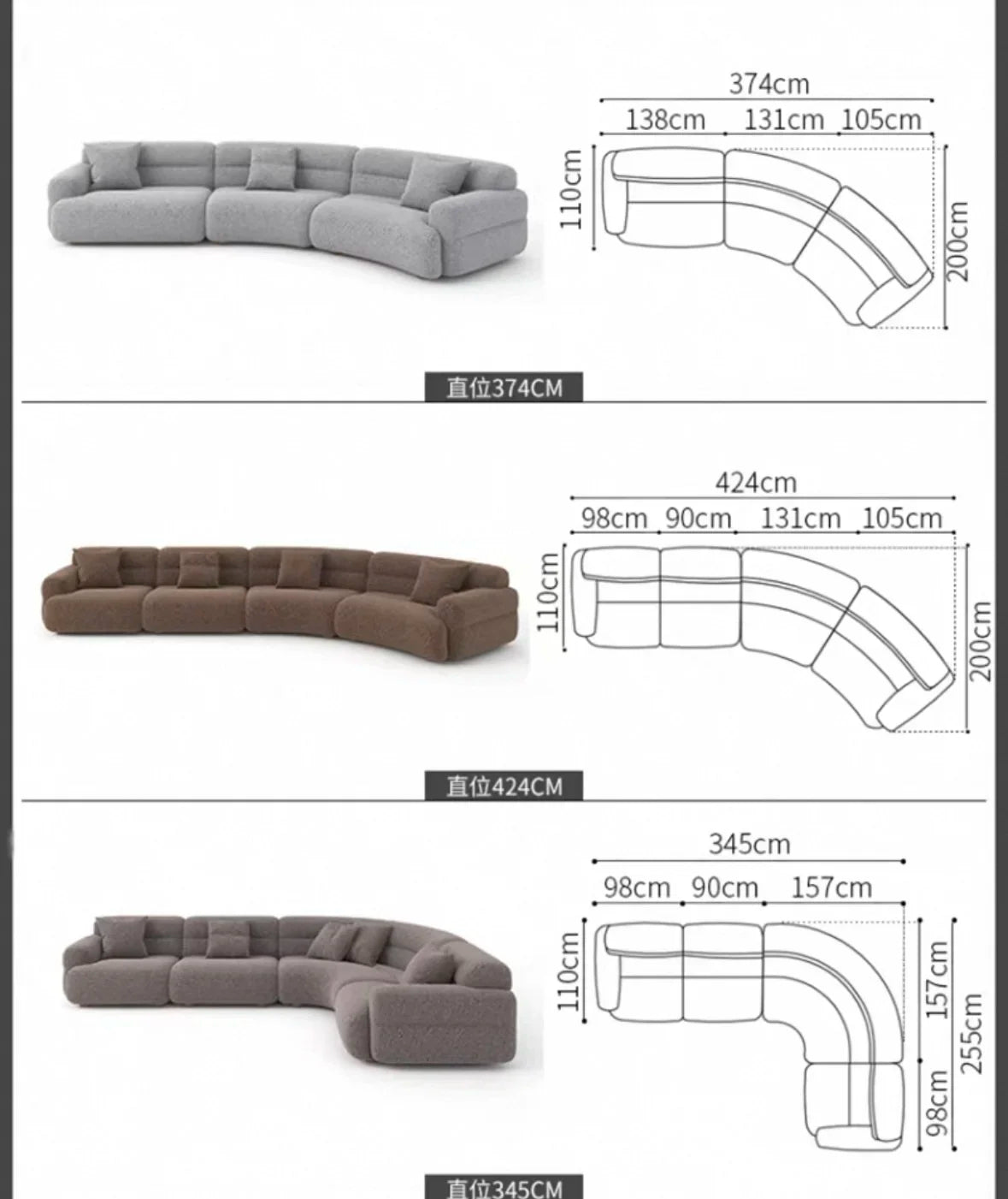 yA38 Italian minimalist corner large arc fabric combination sofa modern beauty salon size apartment