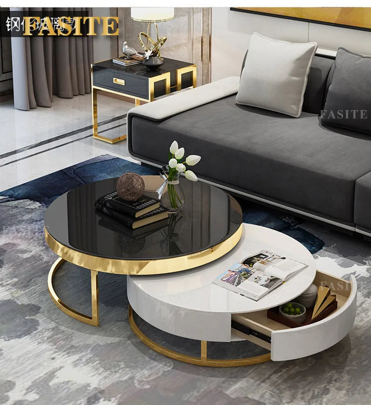 Fashion Internet celebrity marble round coffee table size apartment can be stored