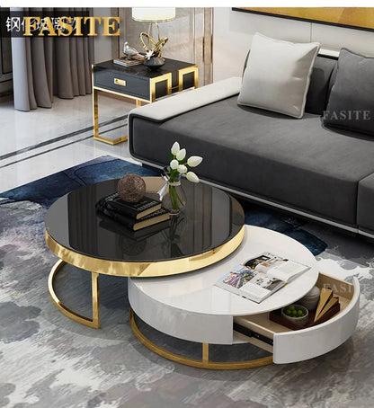 Fashion Internet celebrity marble round coffee table size apartment can be stored