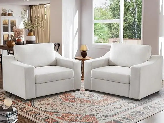47" W Oversized Accent Chair Set of 2, Linen Fabric Modern Armchair, Washable Covers, Comfy Upholstered Large Chair Armchair So