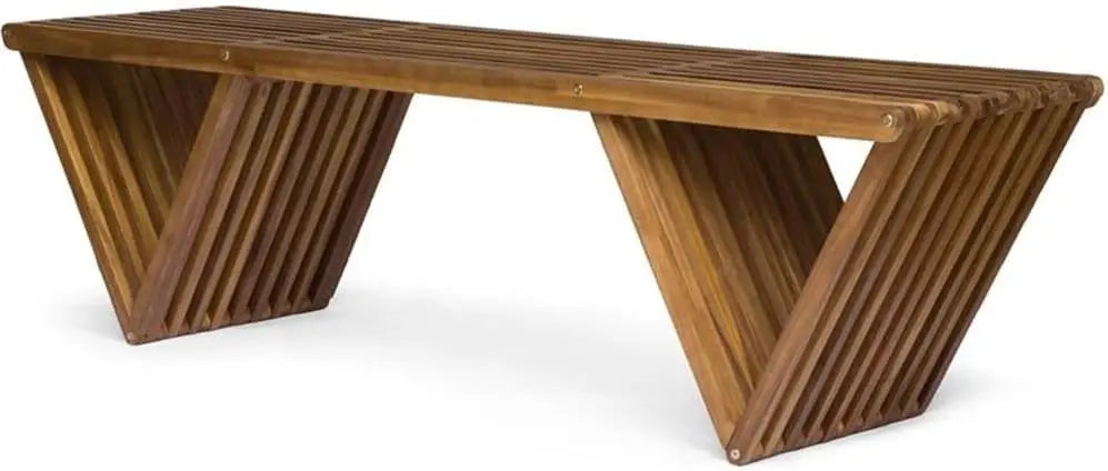 Outdoor Acacia Wood Bench with Teak Finish