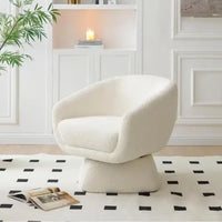 White Boucle swivel Chair, Solid Wood Frame, Modern Leisure Armchair, Ideal for Living Room & Bedroom