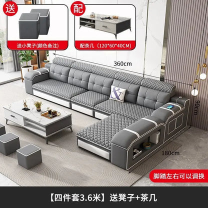 Modern leave-in multi-functional sofa, simple size, detachable and washable fabric sofa combination U-shaped sofa living room