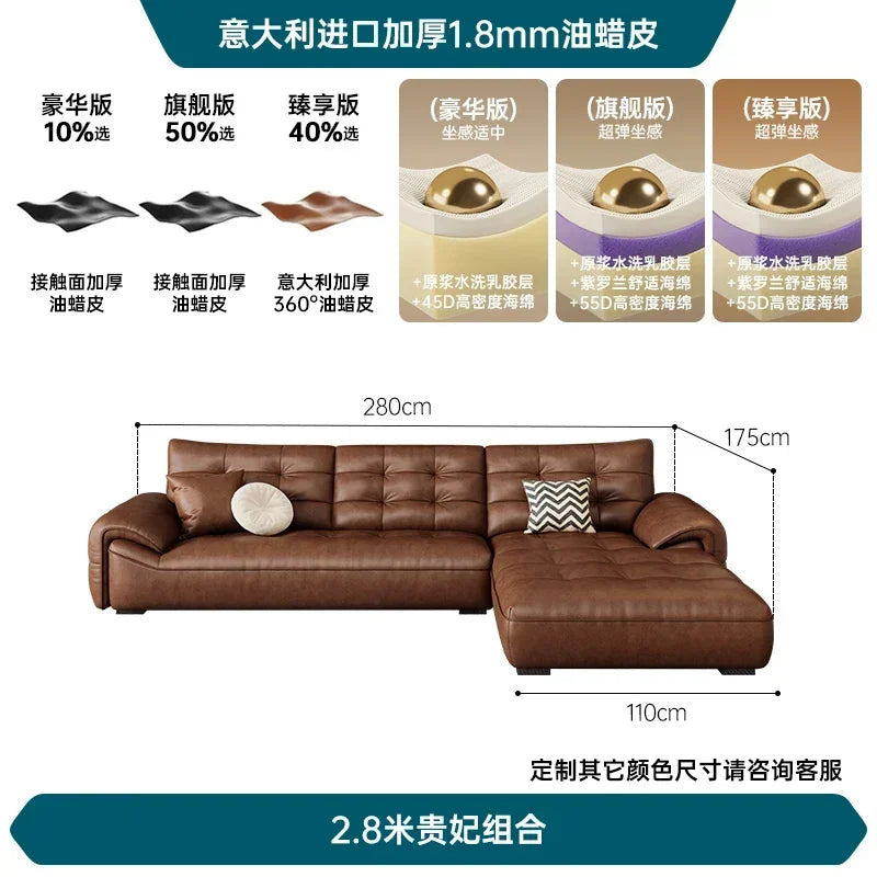 A182 C Oil wax leather sofa first layer cowhide retro living room straight row high backrest