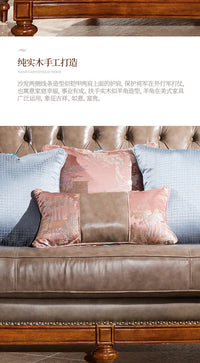 QQ132 American Style Genuine Leather Art Solid Wood Sofa Country  Light Luxury Retro European Style Combination Carved Solid Woo