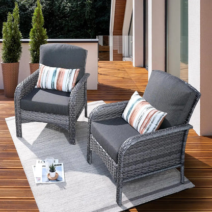 2-Piece Patio Furniture Set, Outdoor Wicker Sofa with Chairs, High Back Rattan Chair with Comfy Cushions for Porch, Customized