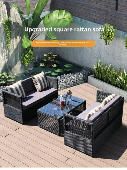Nordic Outdoor Sofas Courtyard Villa Sun Room PE Rattan Chairs Single Double Terrace Sofa Waterproof Sunscreen Outdoor Furniture