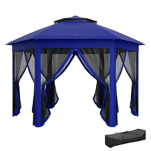13' x 13' Pop Up Gazebo, Hexagonal Canopy Shelter with 6 Zippered Mesh Netting, Event Tent with Strong Steel Frame for