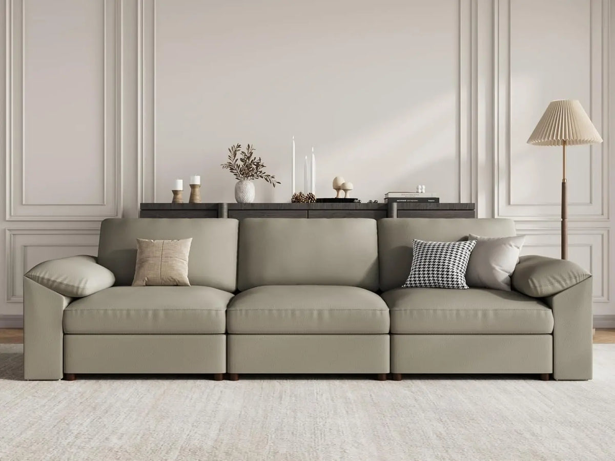3 Seater Deep Seat Sectional Sofa,Scratch Resistant Faux Leather Material, Oversized Modular Couch for Living Room