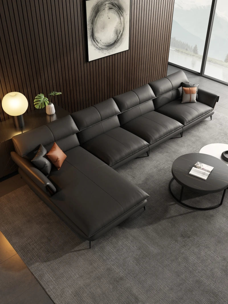 Best Seller Modern Leather Sofa Corner Simple Living Room Italian Luxury Leather Blue Sofa L Shaped Sectional Couch