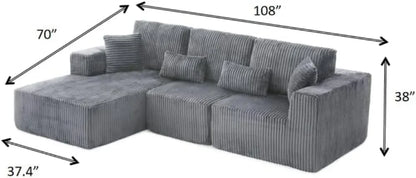 108" L-Shaped Cloud Couch for Living Room, Comfy Fluffy Memory Foam Deep Seat Modular Sectional Sofa with Left Chaise, Dark Grey