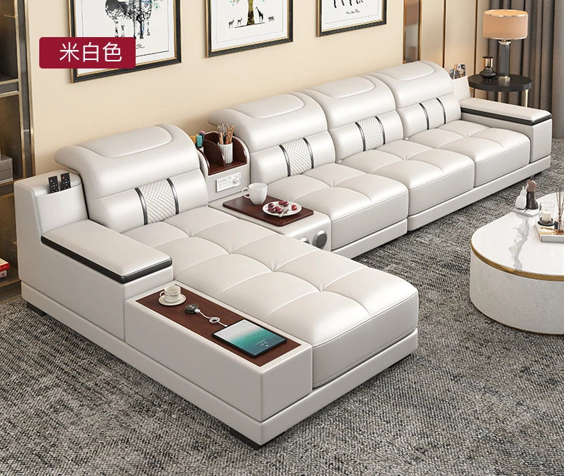 Leather Sofa Modern Simple Living Room Small Apartment Latex Storage Top Layer Leather Sofa