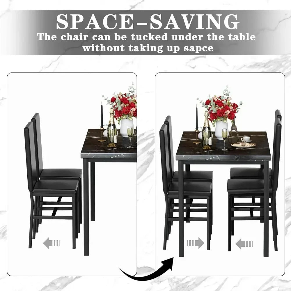# Hot Dining Table Set For 4, Kitchen Tables And Chair For 4, Glass Dining Room Tables & PU Leather Metal Chairs, Table And Chai