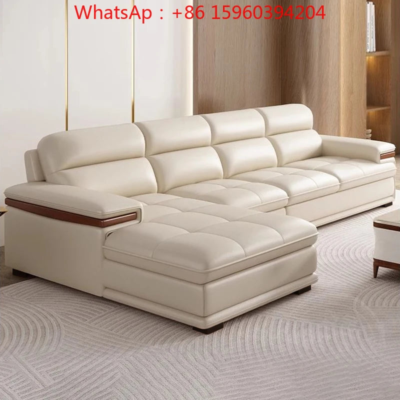 Leather sofa modern simple living room size apartment concubine solid wood combination imported first-layer cowhide sofa