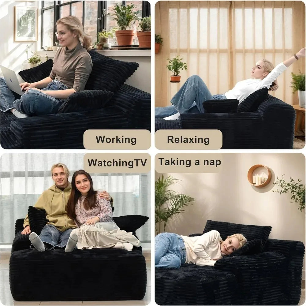 ZS019 Easyhomesofa Oversize Chaise Lounge Chair Indoor,Boneless Couch,Plush Corduroy Sleeper Sofa Bed