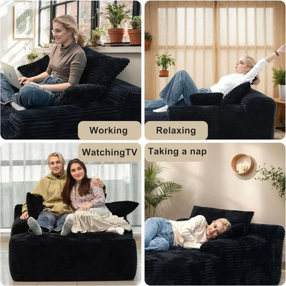 ZS019 Easyhomesofa Oversize Chaise Lounge Chair Indoor,Boneless Couch,Plush Corduroy Sleeper Sofa Bed