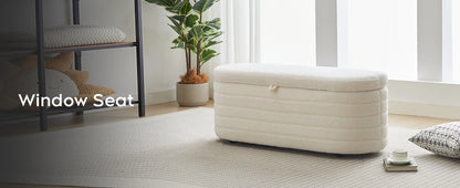 TODRANI 45" Storage Ottoman Bench, 300 Lb Capacity Teddy Upholstered, Safety Hinge, Flip-Top Oval Foot Rest With Foot Pads