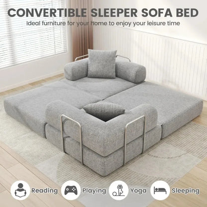Folding Sleeper Sofa Bed Convertible Foam Floor Mattress Couch, 2-Seater Boneless Foldable Loveseat Sectional Couch Bed