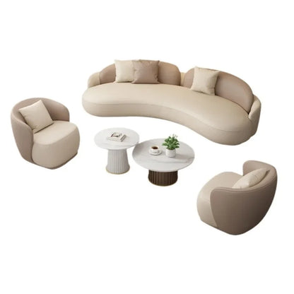 Hotel Sofa, Light Luxury Curved Leather Art Sofa, Cat Scratch Leather,  Salon Rest Set, Sofa and Coffee Combination