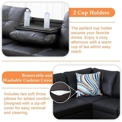 modern 4-seaters living room furniture sets with chaise lounge, ottoman & 2 pillows | l shape couch