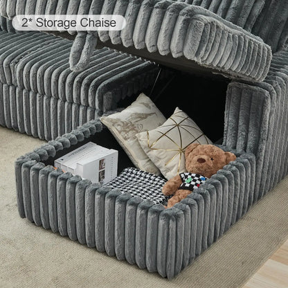 TODRANI 122 inch Overisze U Shaped Sleeper Sofa Pull Out Bed, Sleeper Sofa with Double Storage Chaise for Living Room