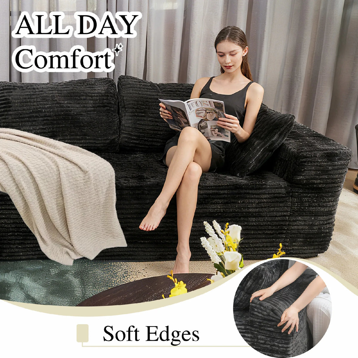 Relax in Comfort  Cloud-Like Corduroy Sectional Sofa with Chaise and Built-In Storage