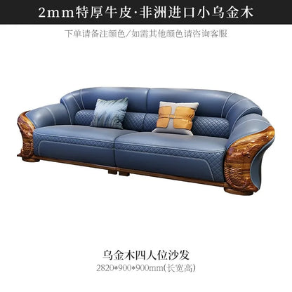Modern and simple, new Chinese ebony wood, thick cowhide on the first layer, solid wood corner sofa