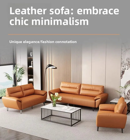 Simple modern business, light luxury leather three-person sofa