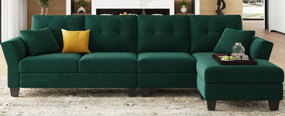 L Shaped Sofa 4 Seat Sofa with Chaise L-Shaped Couches Reversible Sectional Sofa (Dark Green, L Shaped Couch)