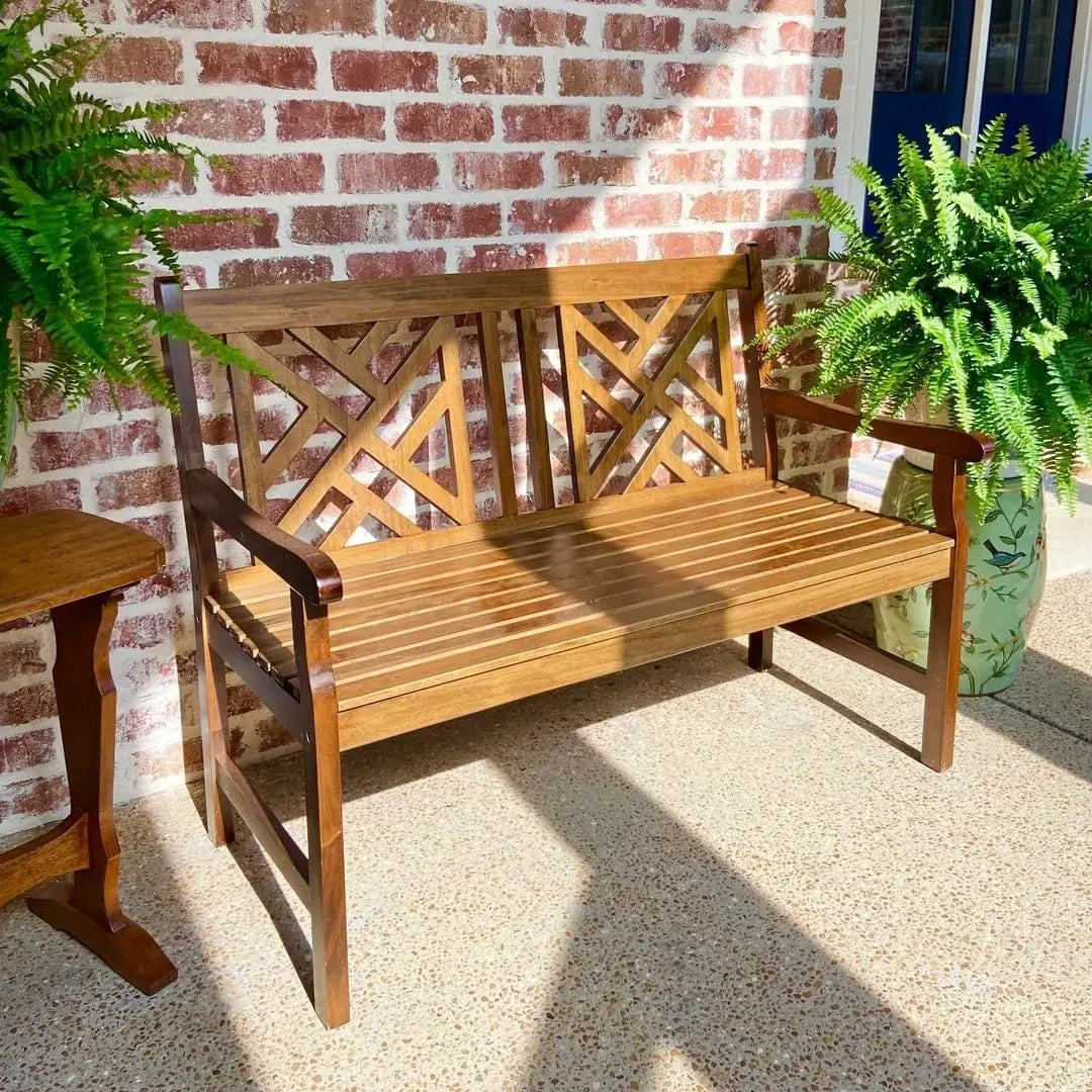 Outdoor Acacia Wood Bench, 63" Long Patio Wooden Picnic Bench for 3 People, Backless Oil Finished Teak Furniture, Customized