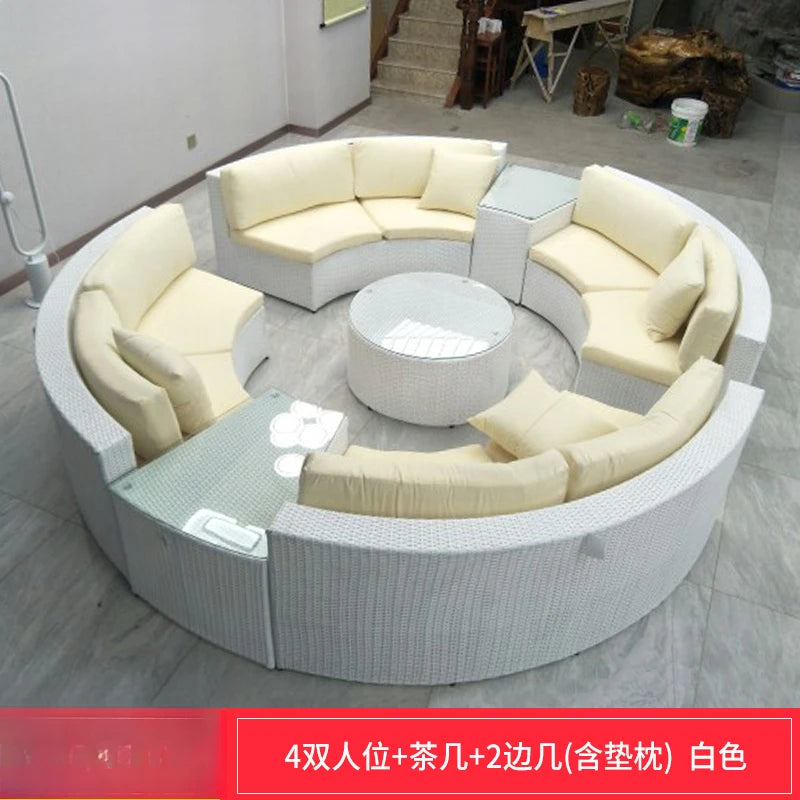 ZYH outdoor round rattan sofa combination leisure villa semi-circular rattan chair sofa