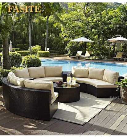 Outdoor round rattan sofa combination garden courtyard