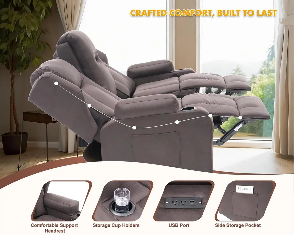 Massage Recliner Loveseat,Manual Oversize Reclining Lovesea Sofa with Cup Holders, USB Ports, Bluetooth Speaker and, Customized