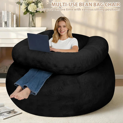 Oversized Bean Bag Sofa with Filler, Ultra Soft Faux Fur Floor Chair for Gaming and Reading, Black