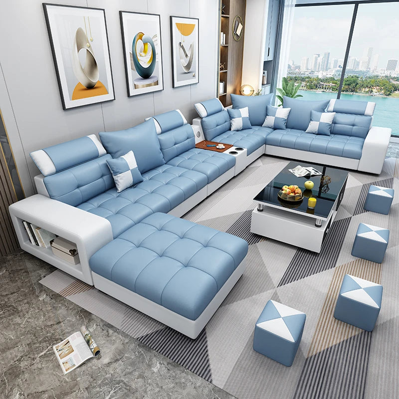 New nano three-proof latex leave-in technology fabric sofa living room size modern fully furnished furniture combination