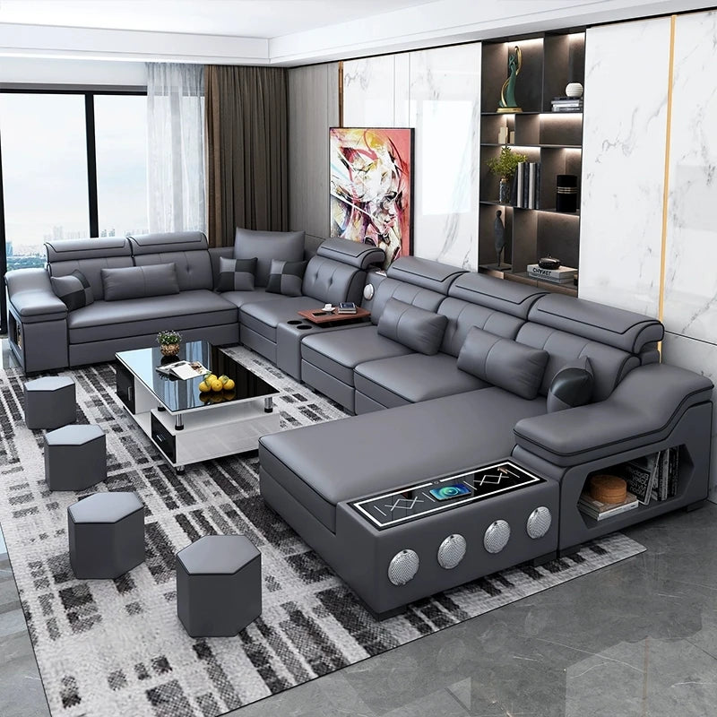 Modern Sectional Sofa with Chaise Lounge, Bluetooth Speakers and USB Ports