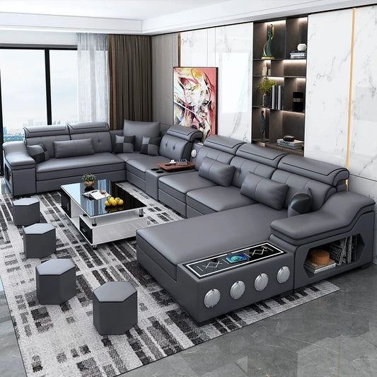 Modern Sectional Sofa with Chaise Lounge, Bluetooth Speakers and USB Ports