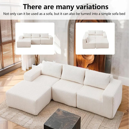 Luxury L-Shaped Modular Sofa – Boneless Cloud Couch with Corduroy Fabric, Memory Foam Support & No-Assembly for Living Room