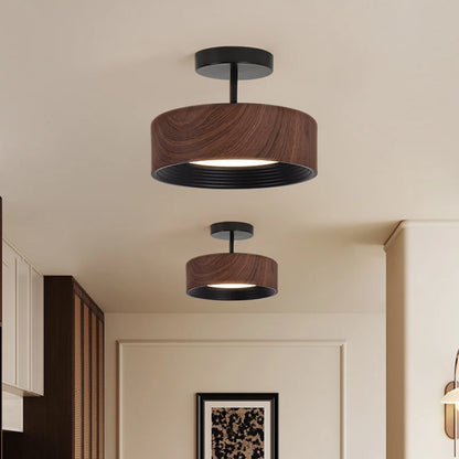Nordic LED Ceiling Light Circular Walnut Wood Grain Aisle Light Dressing Room Corridor Balcony Decoration Indoor Ceiling Lamp