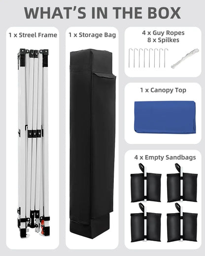 10x10 FT Pop Up Canopy Tent with 3 Adjustable Heights – Outdoor Sun Shade Shelter, 4 Sandbags & Carry Bag, for Parties & Events