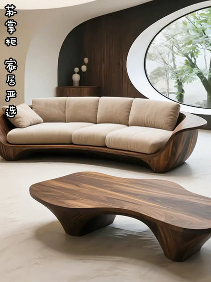 Modern simple solid wood Chinese straight row sofa living room light luxury high-end curved designer