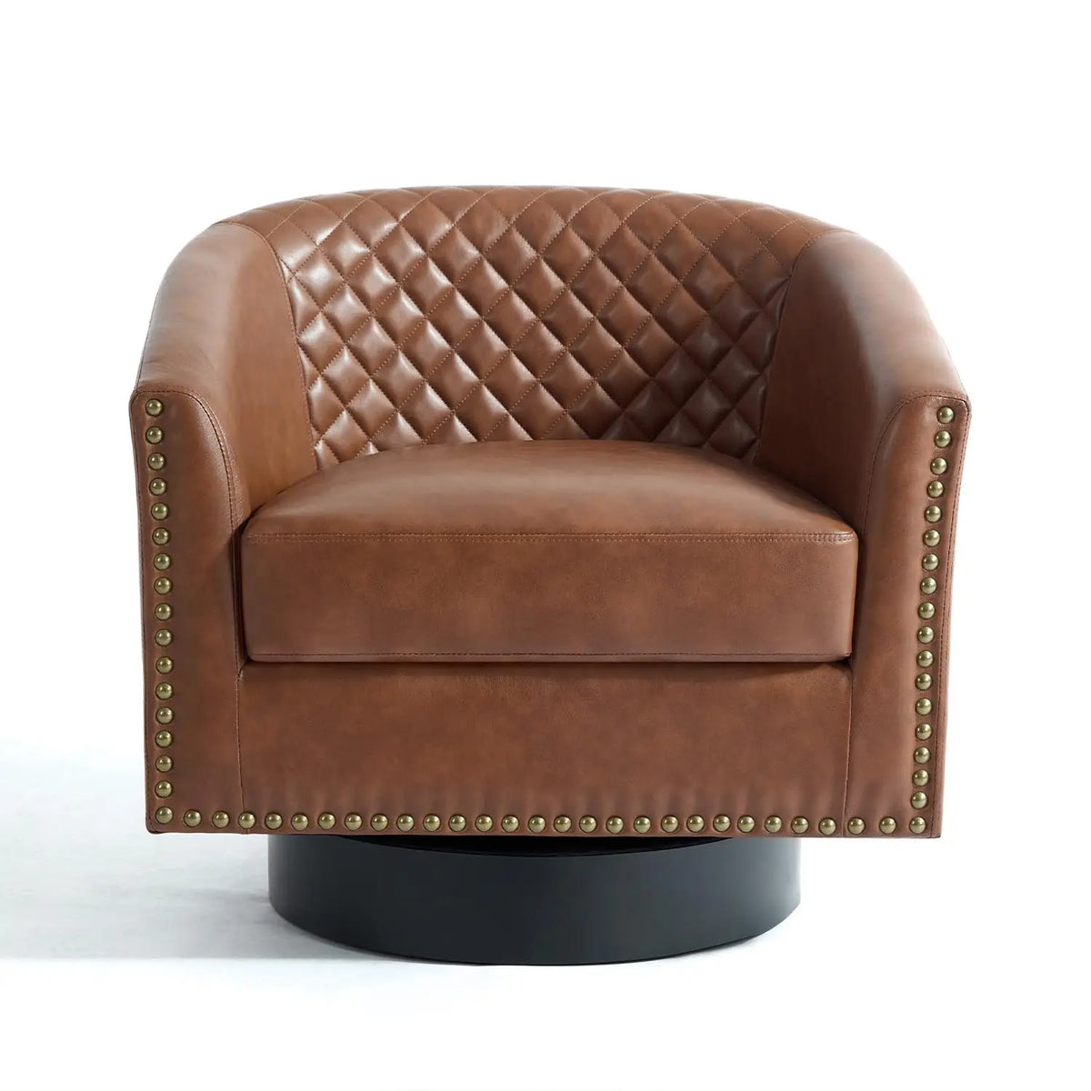 Faux Leather Swivel Barrel Accent Chairs Set of 2, Upholstered Armchair Club Chair for Living Room, Round Comfy Single Sofa Bedr