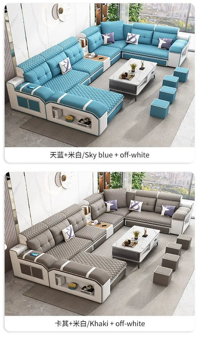 custom. [1856 People Collected] Simple Modern Large and Small Apartment Removable Fabric Sofa Set U-shaped Sofa Living Room Wash