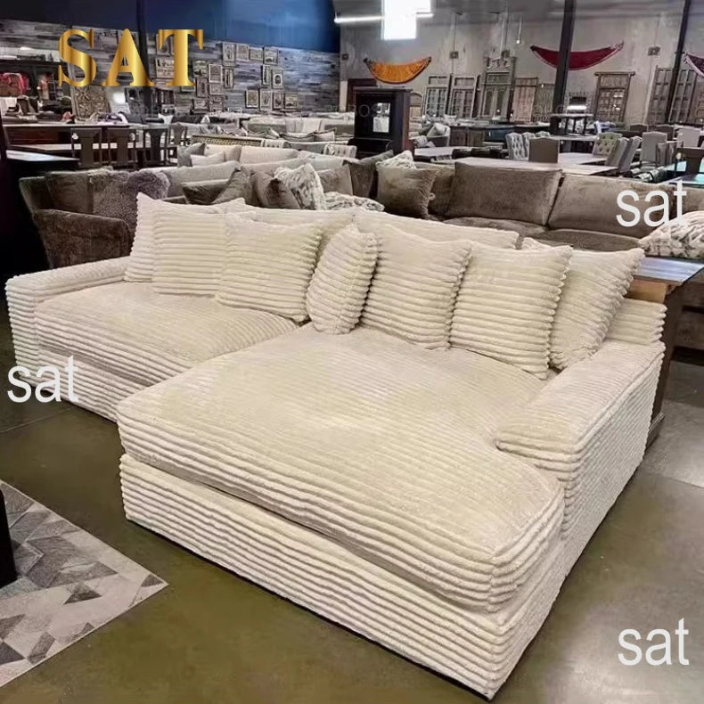 Thick Striped Corduroy Fabric Modern Modular Sectional Sofa Couch Set for Home Living Room Apartment Hotel