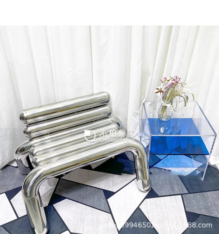 CZ Vintage Stainless Steel Irregular Single Chair Home Backrest Minimalist Industrial Style Restaurant Leisure Dining Chair