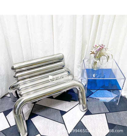 CZ Vintage Stainless Steel Irregular Single Chair Home Backrest Minimalist Industrial Style Restaurant Leisure Dining Chair