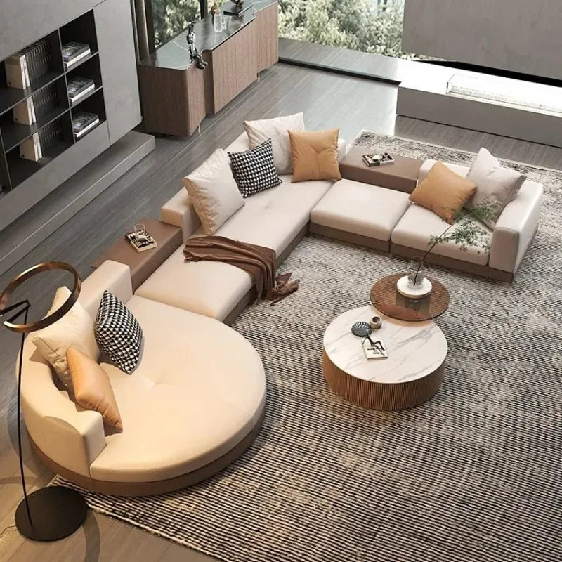 Italian minimalist sofa villa large flat floor U living room cotton and linen fabric corner princess furniture