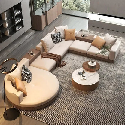Italian minimalist sofa villa large flat floor U living room cotton and linen fabric corner princess furniture