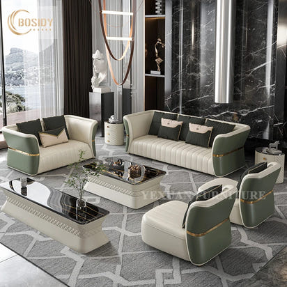 Modern Luxury Indoor Synthetic Leather Sofa Set 2025 Designs Stainless Steel Wood for Living Room Furniture for Hotels